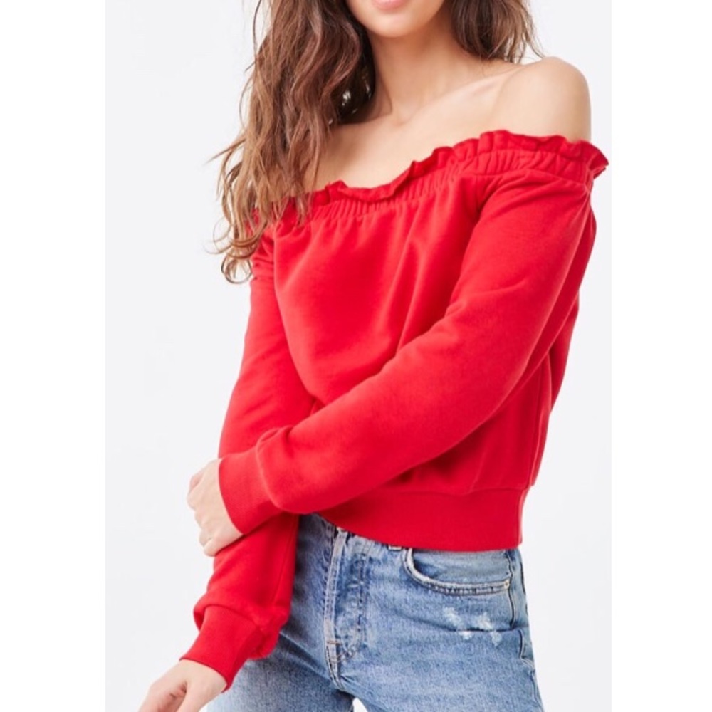Ruffle off shoulder sweatshirt